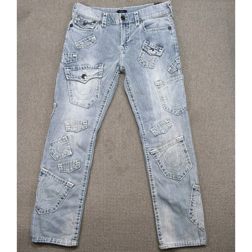 NWT True Religion Ricky Multi-Pocket Super T Straight Jeans 34x34 Light Wash